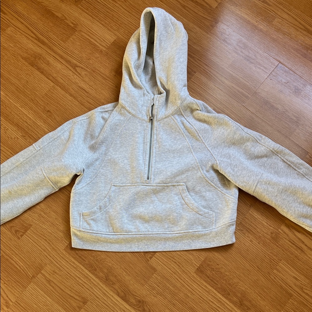 Lululemon Light Gray Half-Zip Cropped Hoodie Sweatshirt